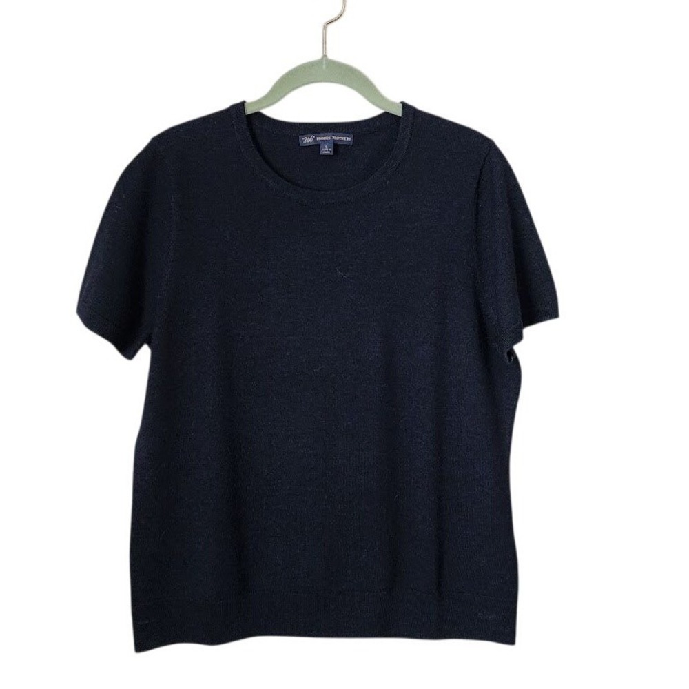 BROOKS BROTHERS 346 Merino Wool Knit Tee Navy Minimalist Preppy Sweater L